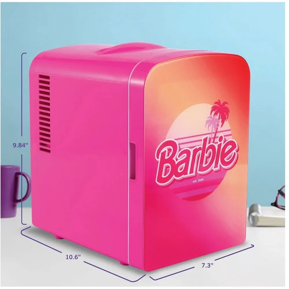 Last One Barbie Hot Pink Malibu 4L Cooler Mini Fridge with Glass Door 6 Can